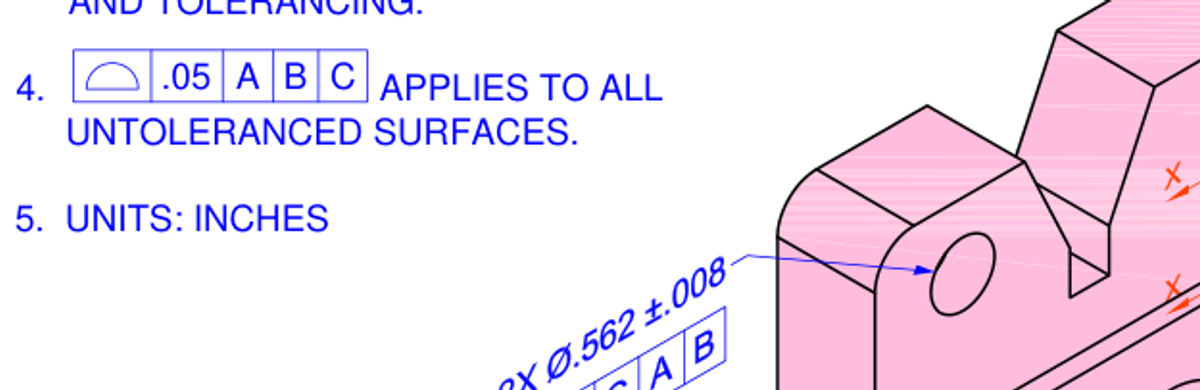 General surface-profile tolerance tightened from .05 to .02 inches: original