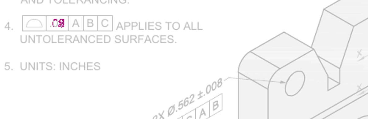 General surface-profile tolerance tightened from .05 to .02 inches: simple pixel diff