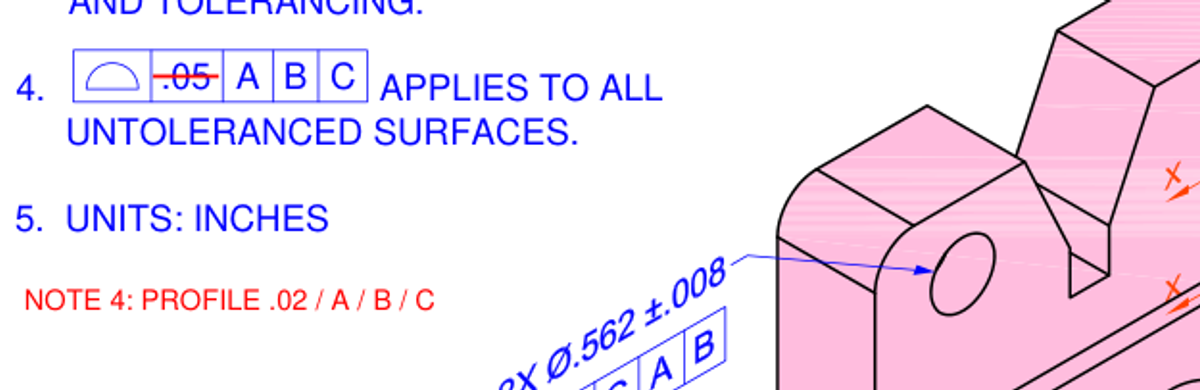 General surface-profile tolerance tightened from .05 to .02 inches: reviewed engineering redline